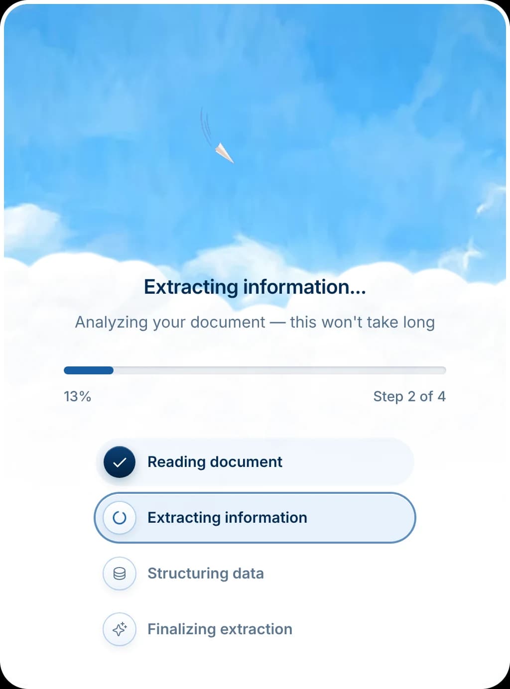 MyPIF reading the uploaded PIF: reading the document, extracting information, structuring data, finalising
